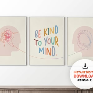 Be Kind To Your Mind, Printable, Poster, Mental Health Art, Therapy, Counseling, Office Decor, Wall Art