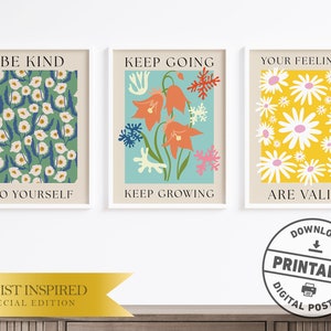 Henri Matisse Inspired Mental Health Posters, Set of 3, Printable Wall Art, Art Therapy, Office Decor, Digital Download