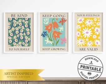 Henri Matisse Inspired Mental Health Posters, Set of 3, Printable Wall Art, Art Therapy, Office Decor, Digital Download