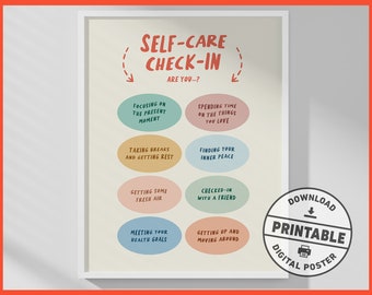 Self-Care Check-in, Printable Wall Art, Self Love Club, Mental Health Poster, School Counselor Office, Therapist, Wall Decor