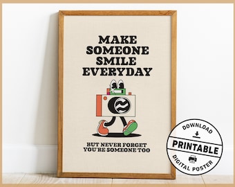 Retro Mental Health Poster, Make Someone Smile Everyday, Office Decor, Inspirational Quote Wall Art, Digital Download