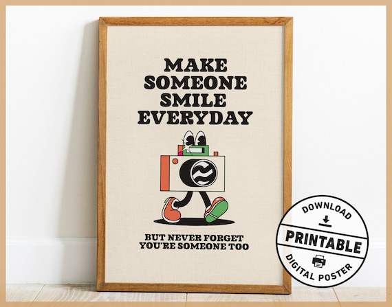 Retro Mental Health Poster, Make Someone Smile Everyday, Office Decor, Inspirational Quote Wall Art, Digital Download