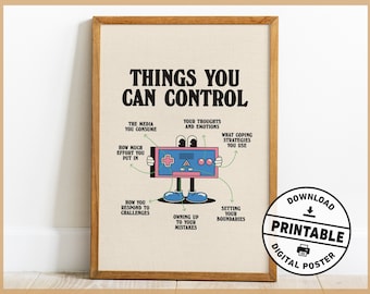 Retro Mental Health Poster, Things You Can Control, Therapy Office Decor, Counseling Wall Art, Digital Download