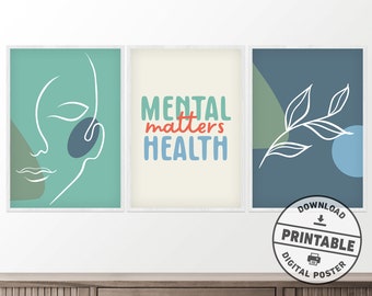 Therapy Office Decor, Printable Poster, Mental Health Matters, Set of 3, Counseling Office Wall Art, Therapy Prints