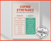 Healthy Vs Unhealthy Coping Strategies, Therapy Office Decor, Mental Health Printable Poster, Counseling, Office Decor, Digital Download