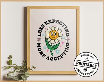 Cute Trendy Retro Flower Positive Vibes Printable Aesthetic Wall Art Poster for Office or Home Decor