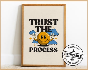Trust The Process, Mental Health Retro Poster, Motivational Quote, Mental Health Office Decor, Printable Wall Art