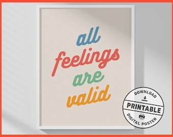 Therapy Office Decor, All Feelings Are Valid, Printable Wall Art, Therapy, Counseling, Office Poster, Therapist, Counselor Gift