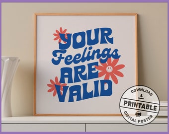 Your Feelings Are Valid, Digital Print, Retro Mental Health Art, Therapy Office Decor, Counselling Office Signs, Square Wall Art