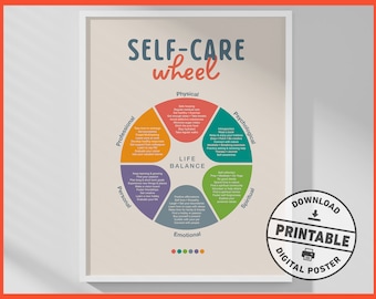 Self-care Wheel Printable Poster, Self Care Art, Therapy Office Decor, Artwork for Counseling Rooms