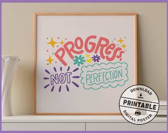 Progress Not Perfection, Digital Print, Mental Health Art, Therapy Office Decor, Counseling Room, Therapy Office Signs, Square Wall Art
