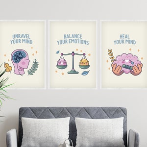 Therapy Office Decor, Set of 3, Mental Health, Printable Poster, Healing, Emotions, CBT Prints ...