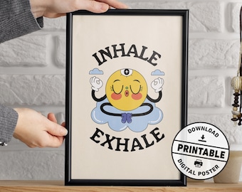 Inhale Exhale, Mental Health Retro Print, Mental Health Office Decor, Digital Download, Printable Poster
