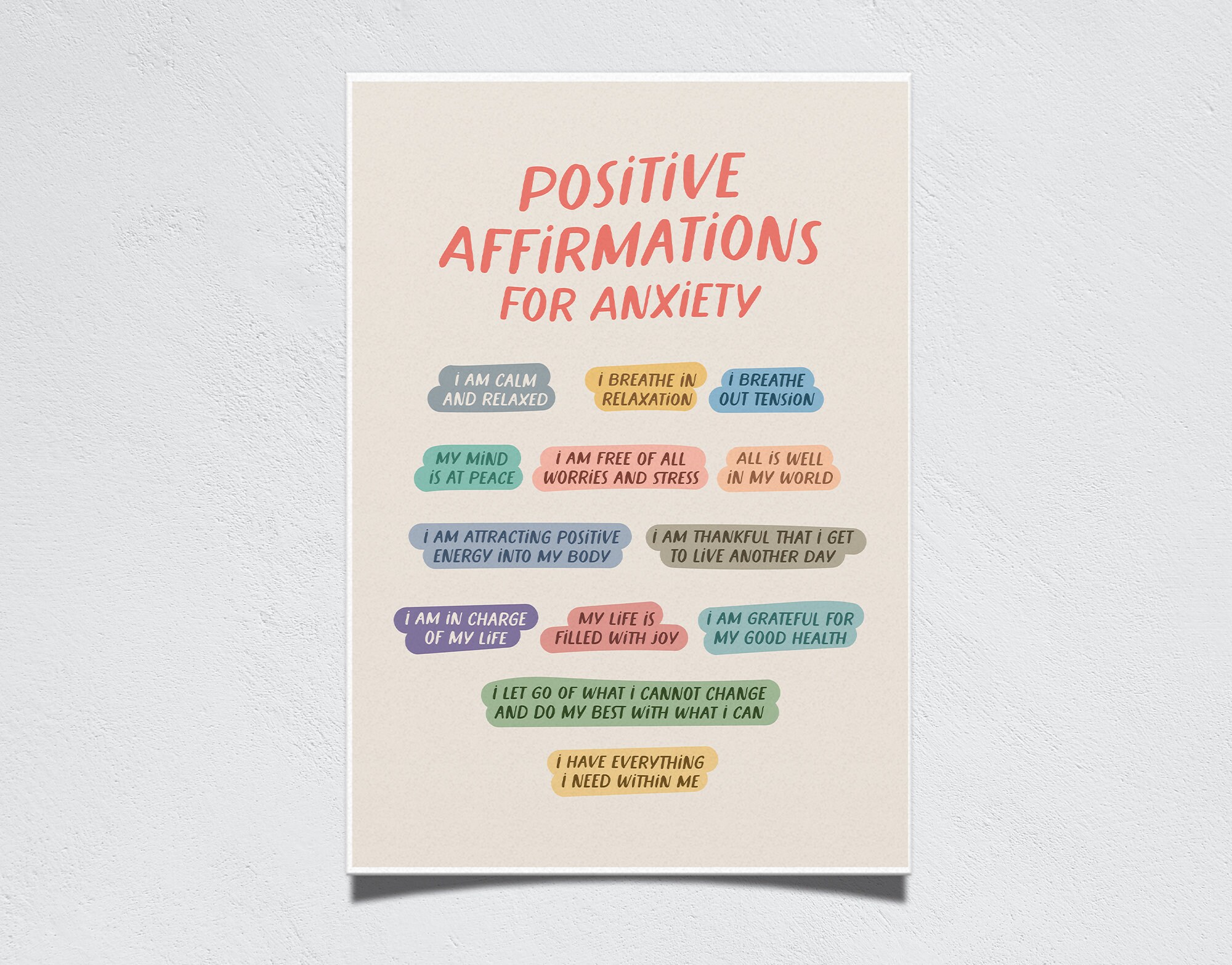 Positive Affirmations for Anxiety, Printable Digital Poster, Anxiety ...