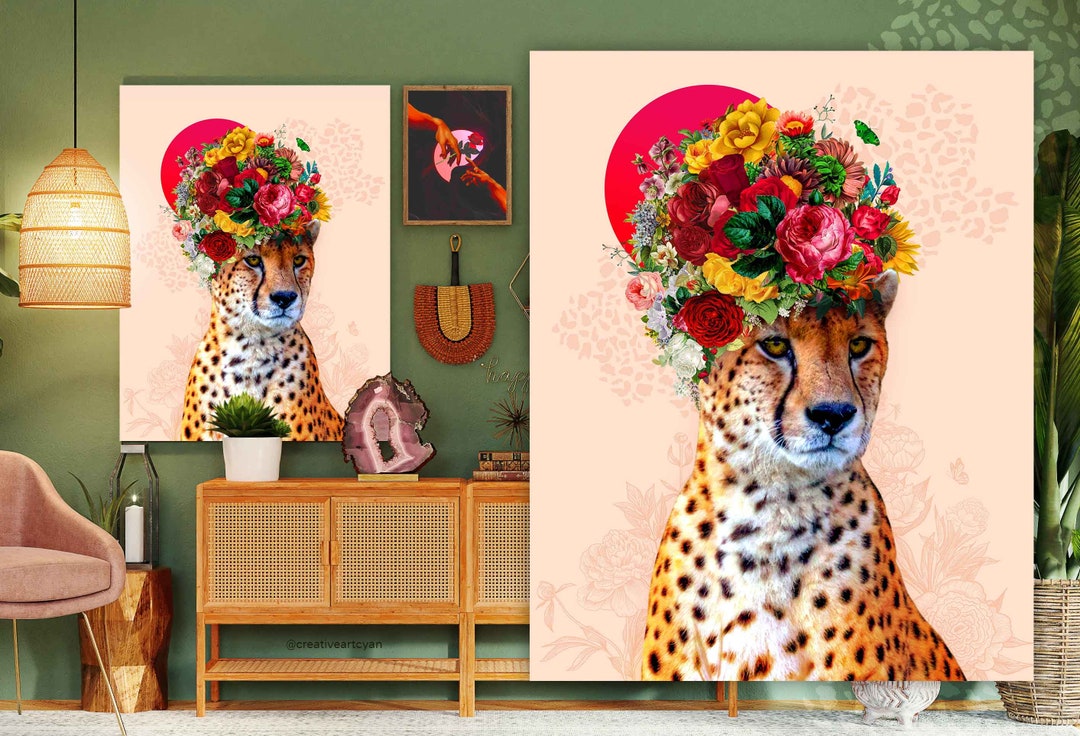 Queen Cheetah Floral Art Print Eclectic Home Decor Digital - Etsy