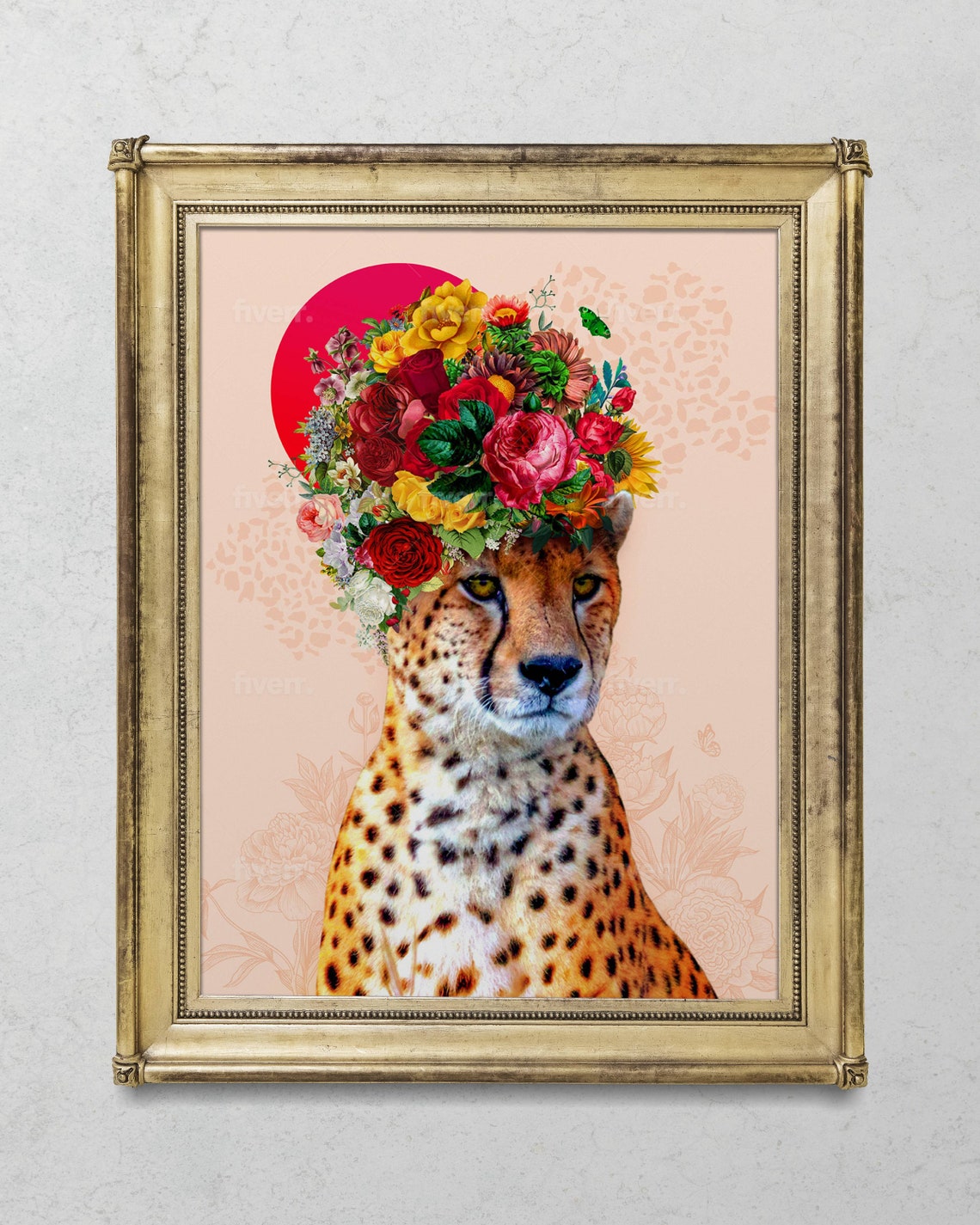 Queen Cheetah Floral Art Print Eclectic Home Decor Digital - Etsy