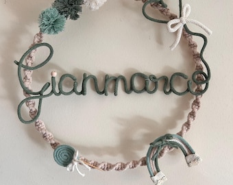 Fiocco nascita in tricotin e Macramè boho cameretta baby shower