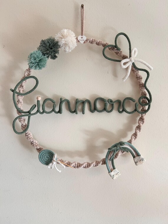 Fiocco nascita in tricotin e Macramè boho cameretta baby shower