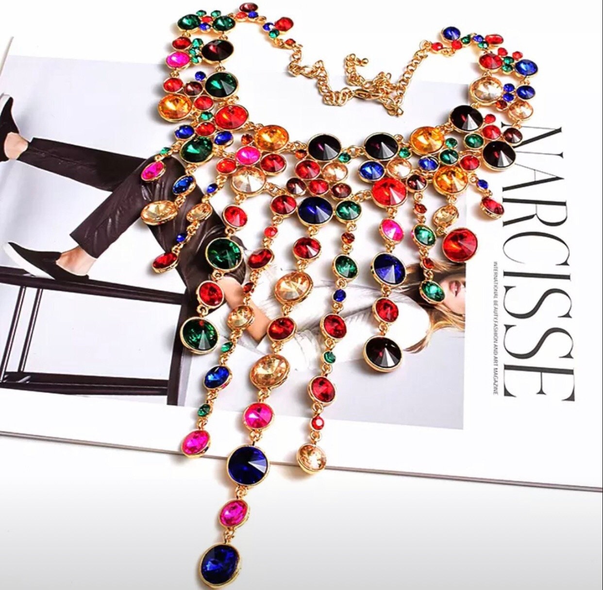 Multi color rhinestone necklace rhinestone necklace set Etsy