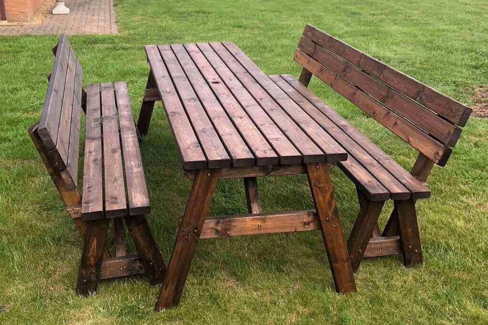 Wooden Picnic Bench With Backrest Wooden picnic table and bench with backrest indoor/outdoor | Etsy