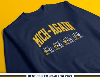 Michigan Football Crewneck Sweatshirt, Long Sleeve, 2024, University, Mich-Again, Victors, Championship, College