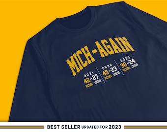 Michigan Football Long Sleeve Shirt, 2023, University, Mich-Again, Victors, Championship, College