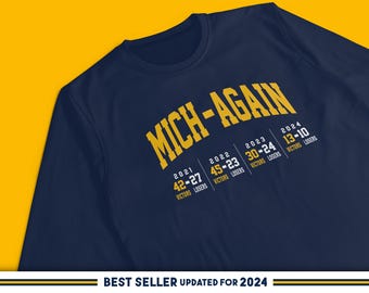 Michigan Football Long Sleeve Shirt, 2024, University, Mich-Again, Victors, Rivalry Game, College Bowl Bound, Upset