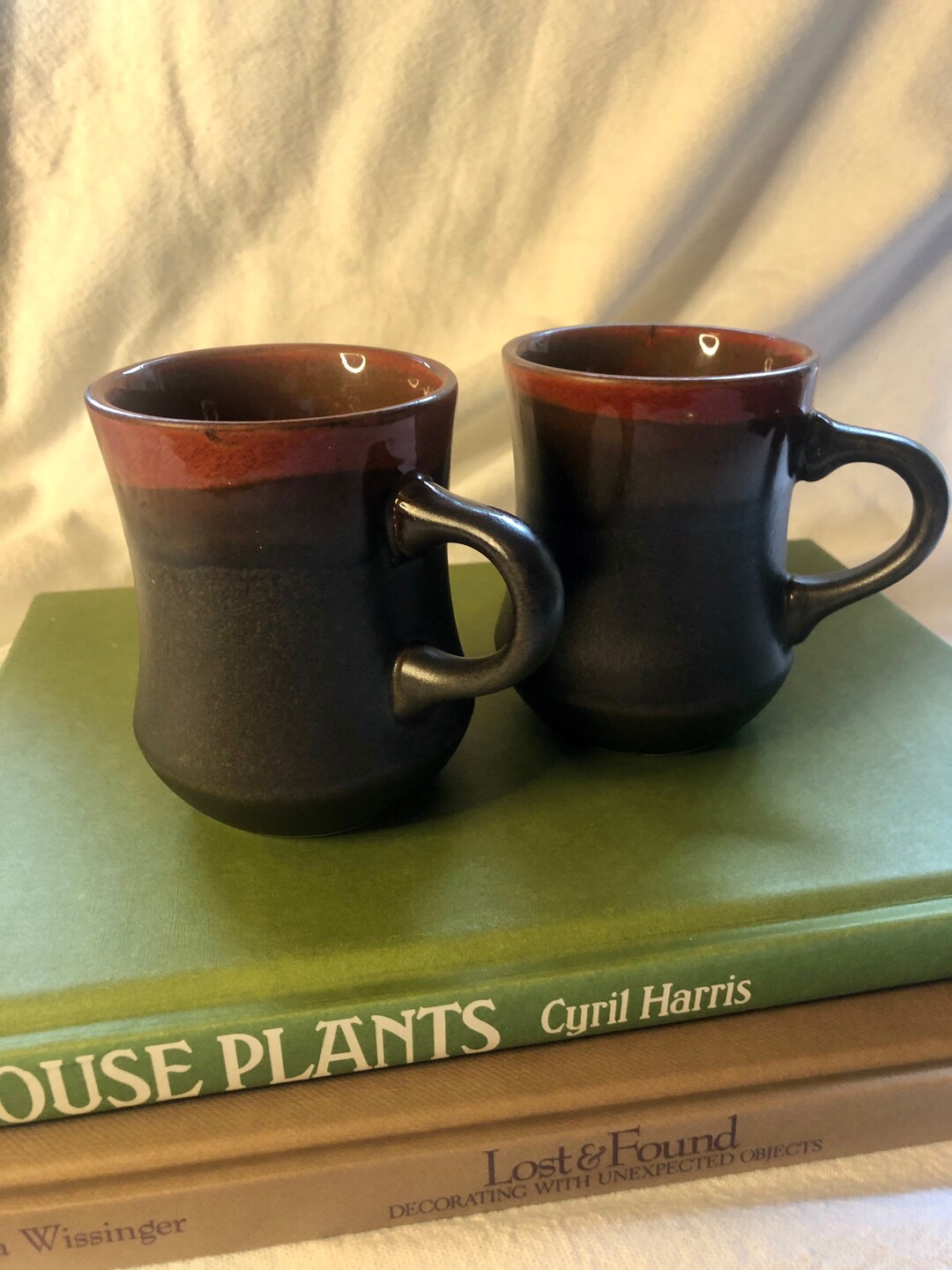 Vintage Coffee Mugs, Korean Stoneware Mugs, Retro Mugs, Brown Stripes