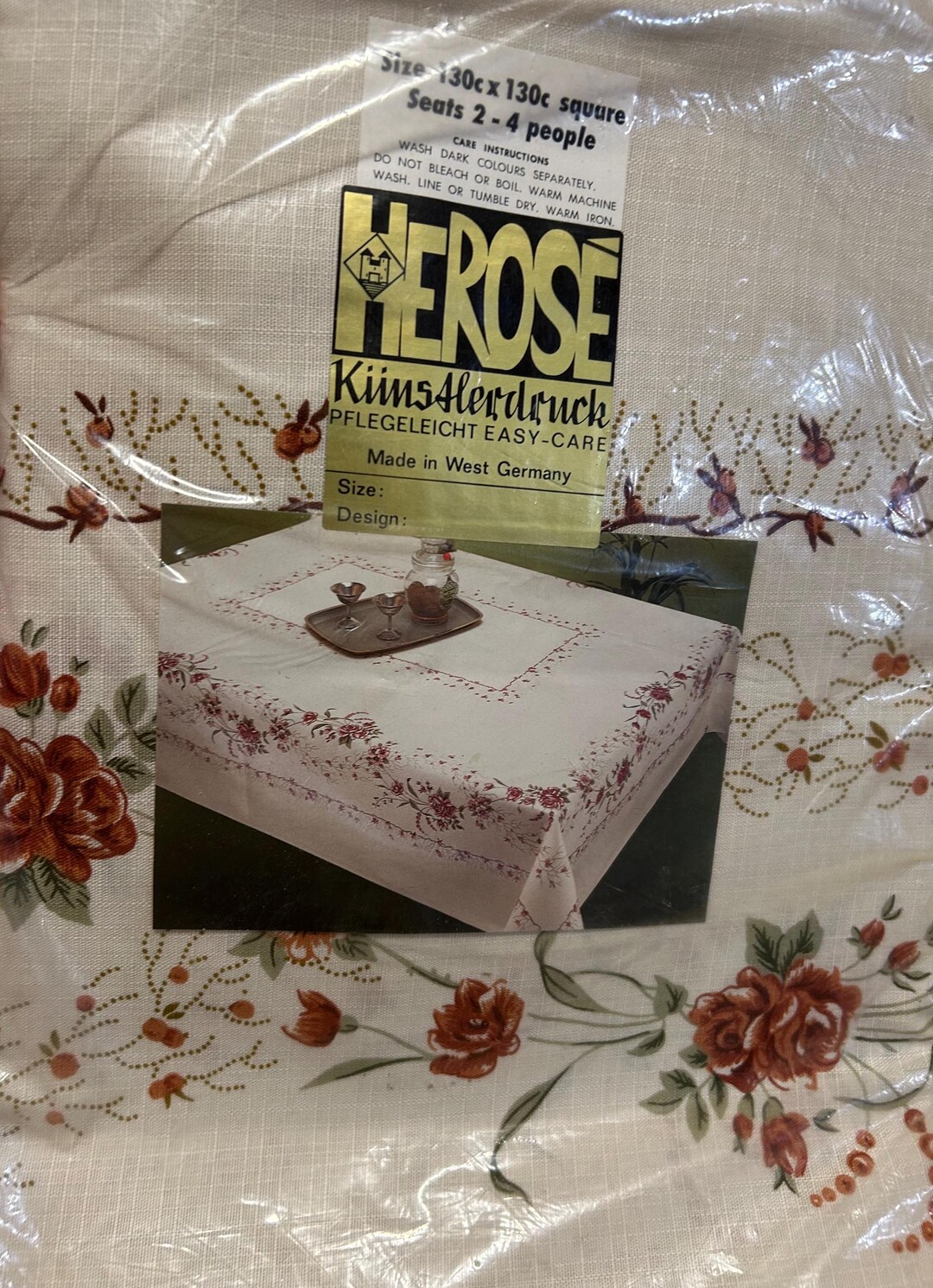 Vintage Linen Tablecloth, Herose Floral Print, West Germany, New in ...