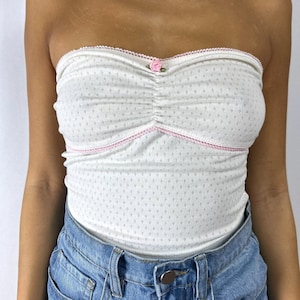 Y2K White Tube Top: Rosa Rosette Kokette Crop Top