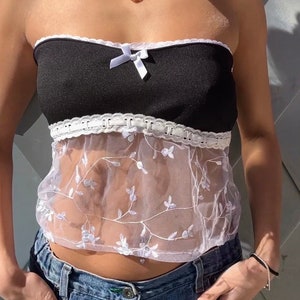 Handmade Lace Tube Top: Y2K Sheer Floral Crop Top
