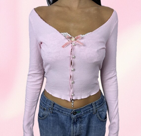 トップス cropped pearl cardigan Cropped cardigan with pearl buttons white / beige For Women
