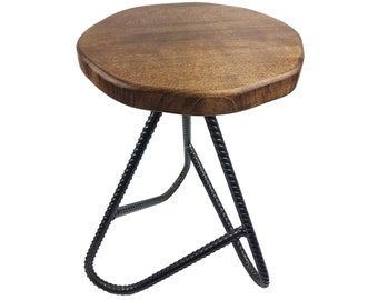 Vintage, Industrial, Stool, Oak Wood, reinforced steel, rebar steel, Rustic Stool, Rebar Furniture