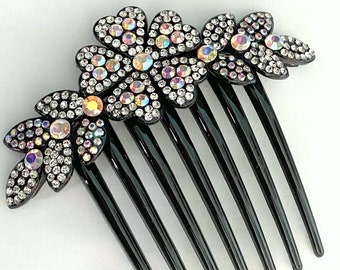 Rhinestone AB Crystal Flower Floral Slide Comb Wedding Party Prom Hair Combs Women Accessories Hairpiece Bridal Pin