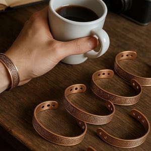 Pulsera de cobre para hombres y mujeres, pulsera de estilo celta de cobre macizo, regalo ideal para él y ella, joyería de cobre unisex con caja de regalo.