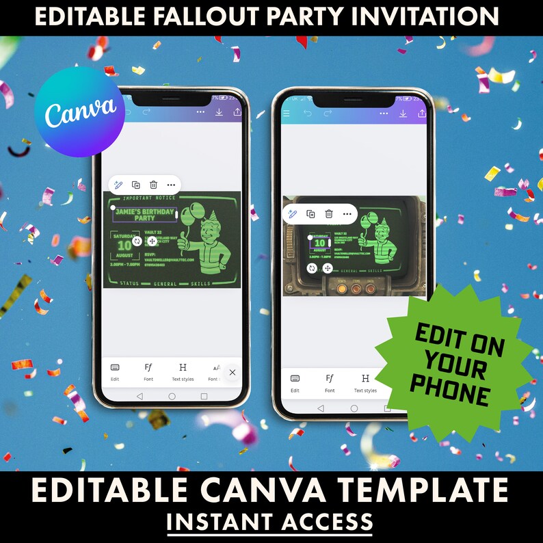 Invitación editable de Fallout Game Party / Descarga digital ...