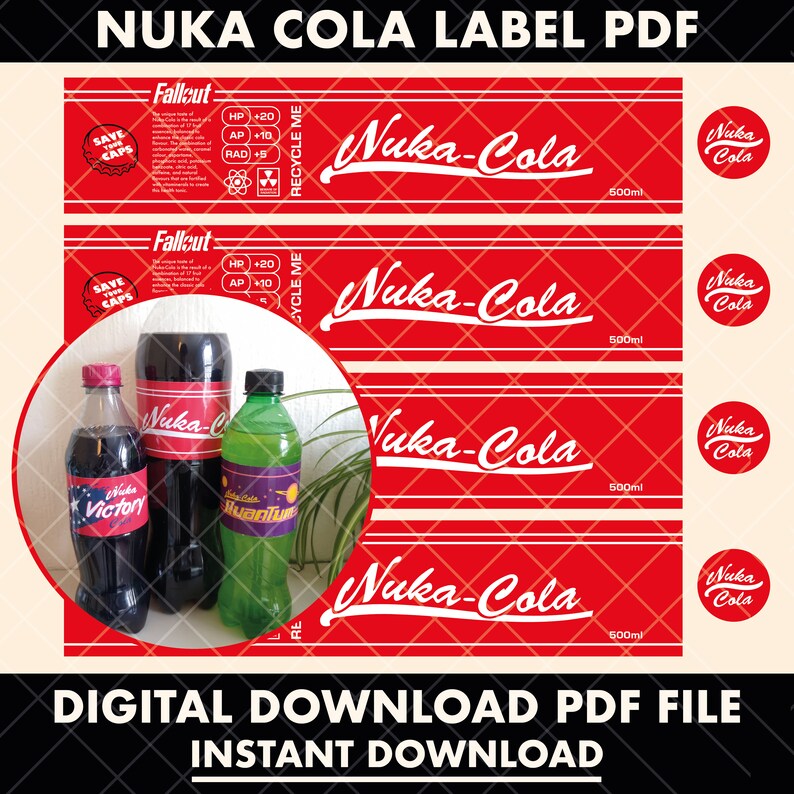 Nuka Cola Bundle Labels Digital Download Printable Cosplay Props ...
