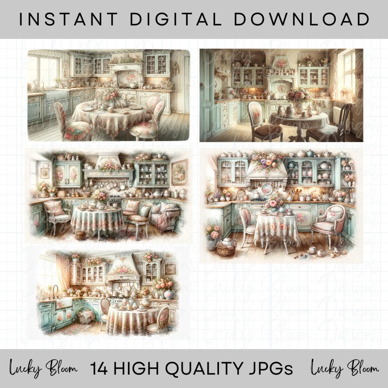 14 Dreamy Chic Kitchen Clip Art Set Watercolour Jpgs Digital Download ...