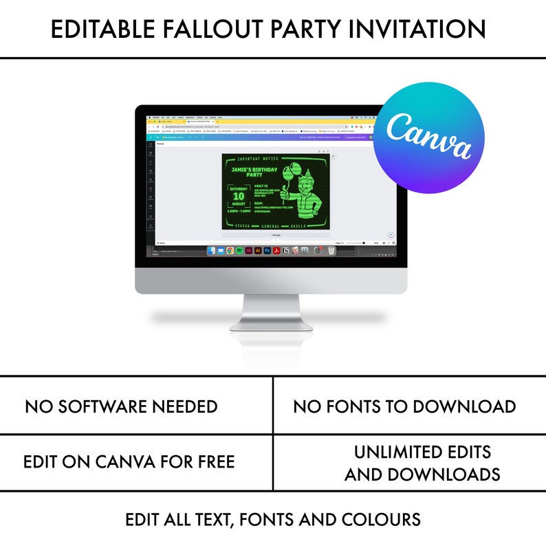 Invitación editable de Fallout Game Party / Descarga digital ...