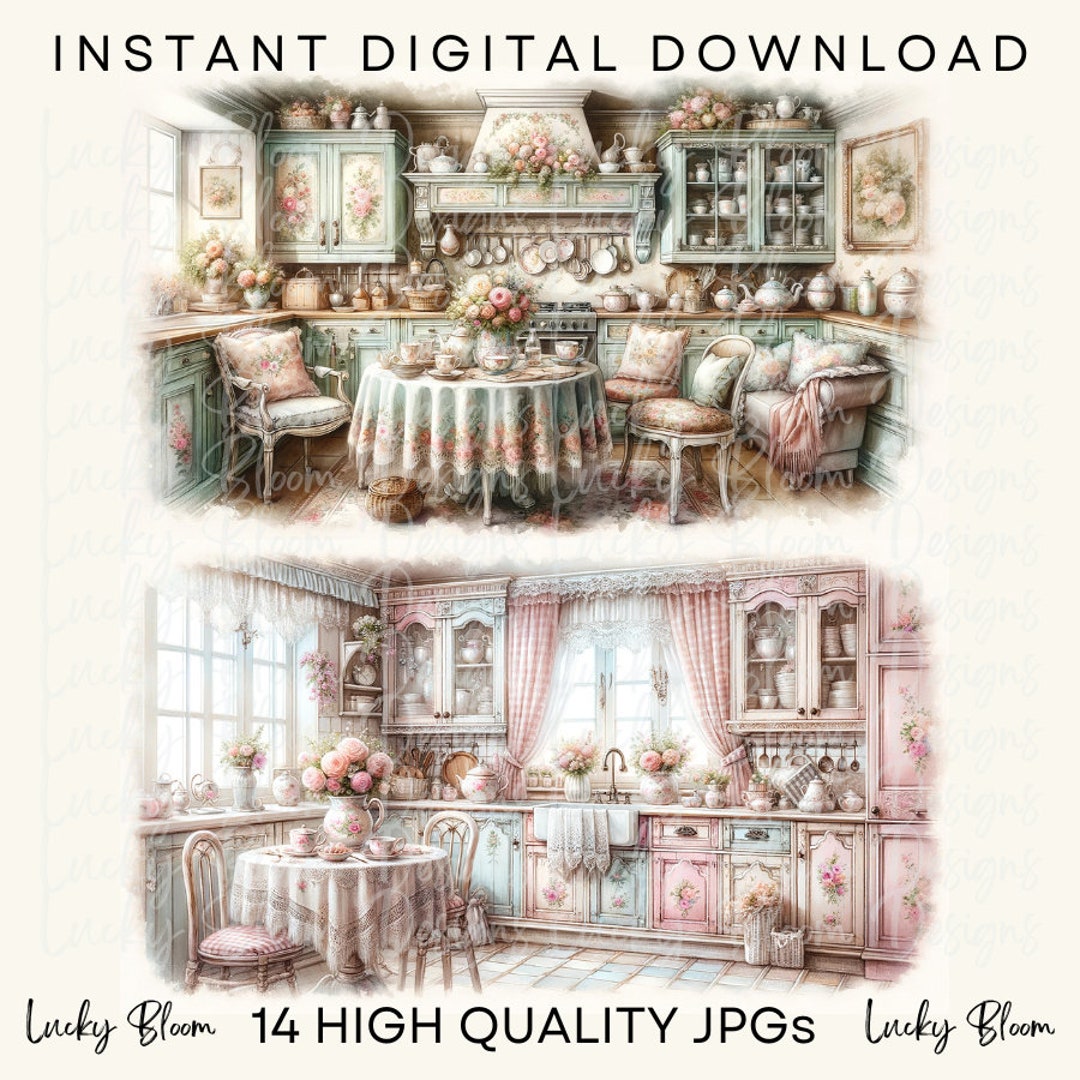 14 Dreamy Chic Kitchen Clip Art Set Watercolour Jpgs Digital Download ...