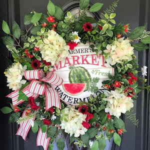 Floral watermelon wreath for front door, watermelon decor, summer wreath, summer decor, rustic watermelon wreath, watermelon sign
