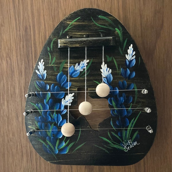 Texas Bluebonnet  Door Harp Black and Gold base coat.  Hand Crafted and Hand Painted.