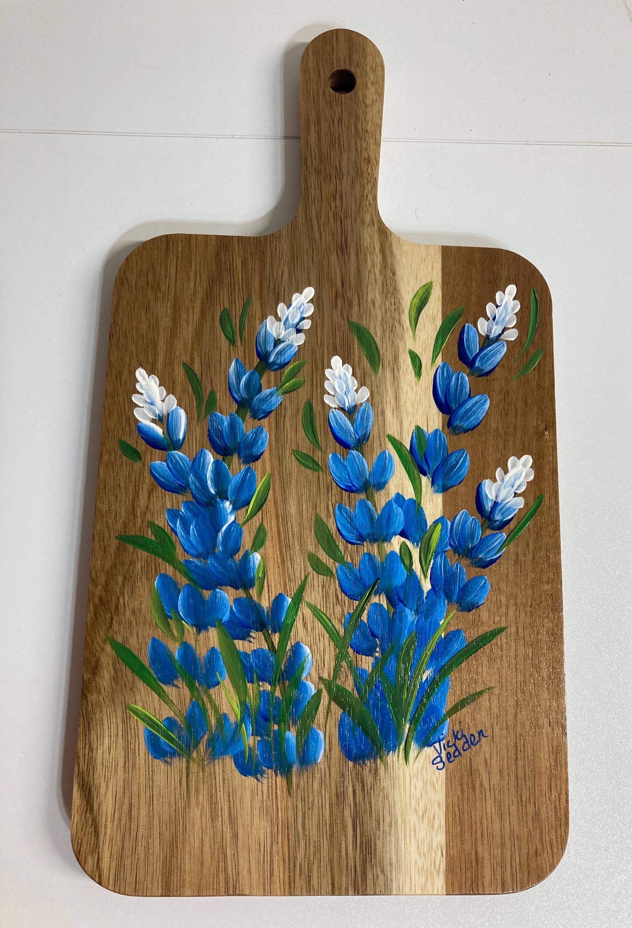 Your choice of Decorative Wood Cutting Board with Hand Painted Texas Bluebonnets.