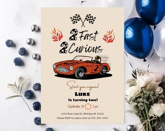 2 Fast 2 Curious Digital Birthday Invitation | Second Birthday Party Invite | Editable Canva Template | Printable Birthday Invitation | 5x7"