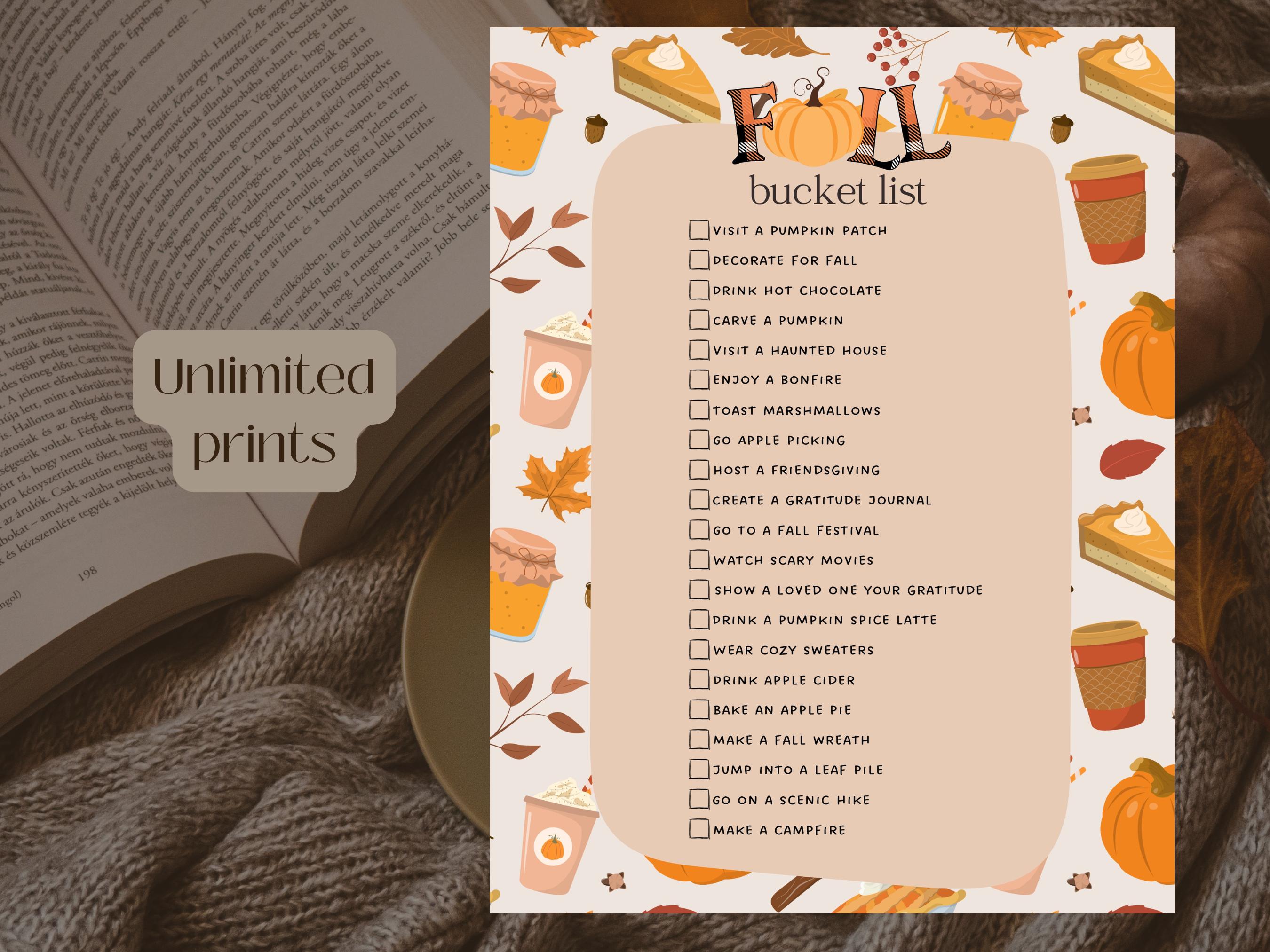 Printable Autumn/fall Printable Activities Bucket List, US Letter Size ...