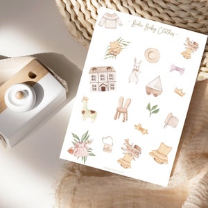Boho Baby Clothes and Nursery Stickers Set, Baby Klamotten Stickers, Boho Baby, Kind, Fotoalbum, zum Planen & Dekorieren,Babyshower Stickers