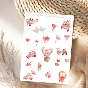 Set di adesivi con animali del bosco per San Valentino, set di adesivi con animali del bosco per San Valentino, adesivi per planner, adesivi per l'amore, adesivi a forma di cuore, amore