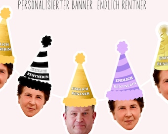 Personalized Finally Retired Decoration | Bunting with Face, Confetti & Cupcake Toppers | Retirement Farewell Personalized Pension Celebration