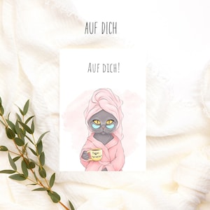 Happy Birthday Auf Dich Karte im Wasserfarben Look mit Tiermotive Katze mit Partyhut, cute birthday birthday Karte, lustige Karte