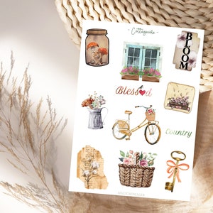 Feuille d’autocollants Cottagecore vintage, autocollants Scrapbook, autocollants journal, autocollants nature, autocollants planificateur, Bullet Journal, autocollants